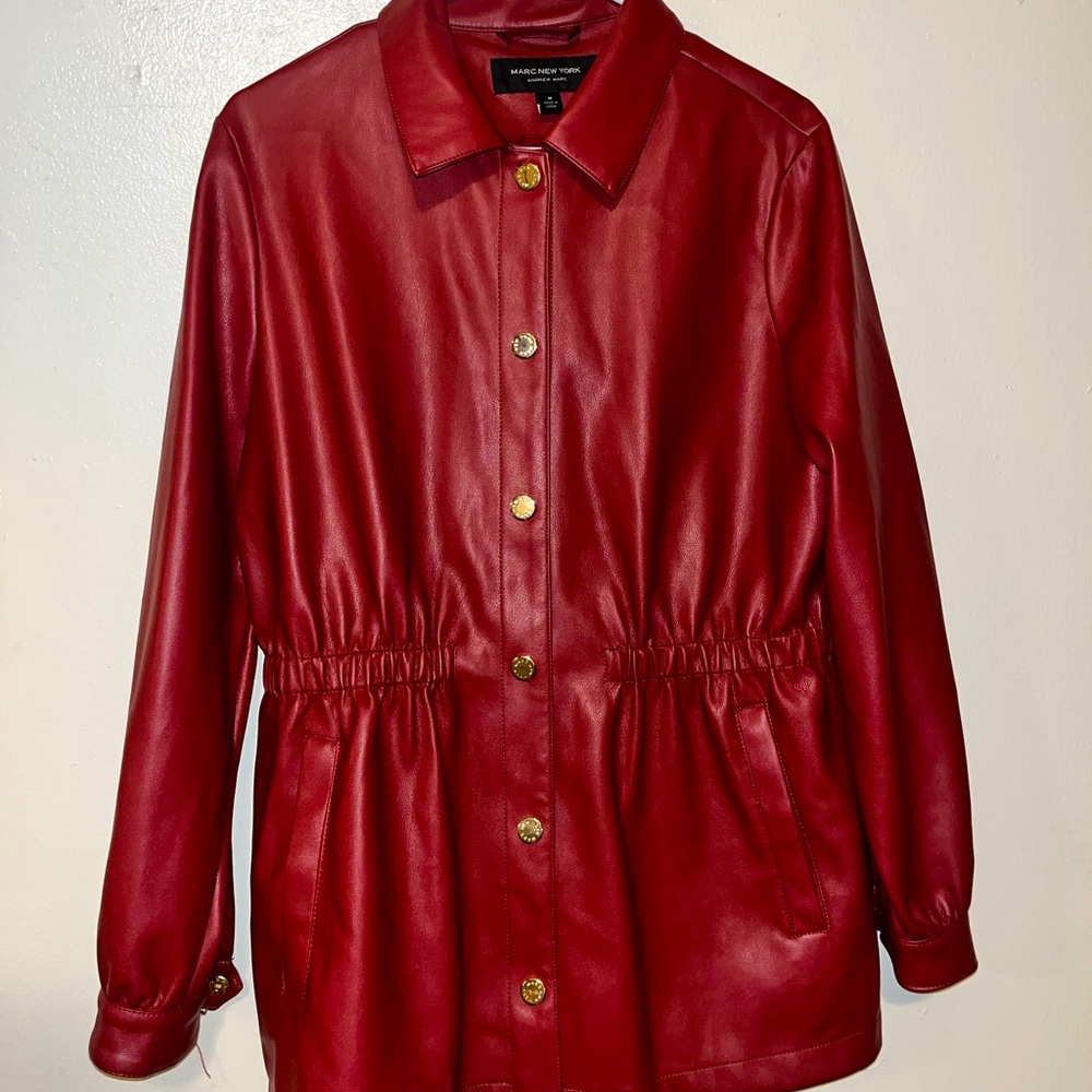 Medium sized Marc Andrew Faux Leather Burgundy Women Jacket